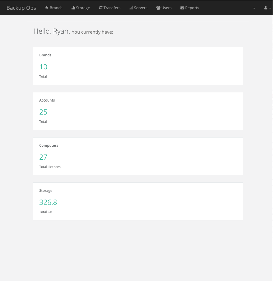 backup management web console
